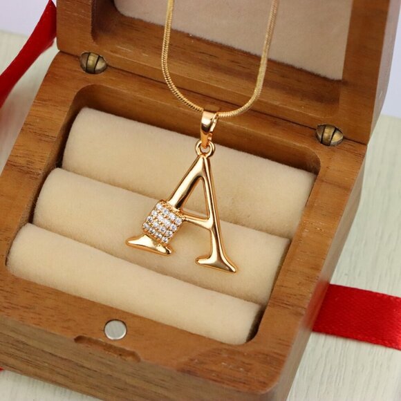 "Rose Gold Letter A Pendant with Crystal Accent, XPPT1412 - Picture 12 of 13